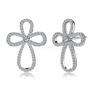 Brass Cubic Zirconia Stud Earrings EJEW-BB33897-1