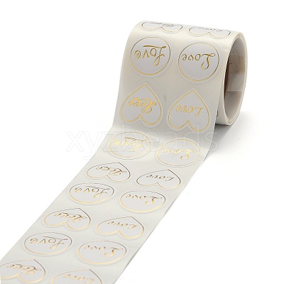 Heart and Flat Round with Word Love Valentine's Stickers Self Adhesive Tag Labels DIY-E023-05-1