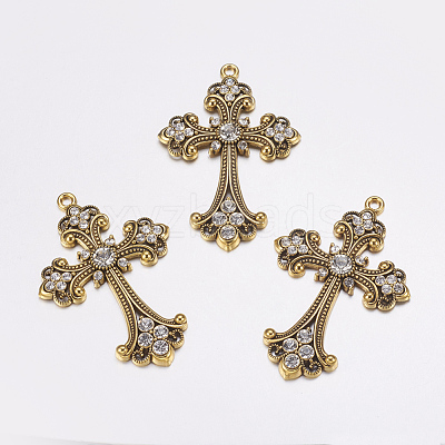 Alloy Rhinestone Cross Big Pendants ALRI-1475-AG-RS-1