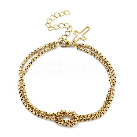 304 Stainless Steel Hollow Cross Charm Bracelet with Double Layer Box Chains BJEW-A002-01G-1