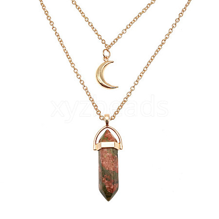 Natural Unakite Cone Pendant Double Layer Necklace UX9990-2-1