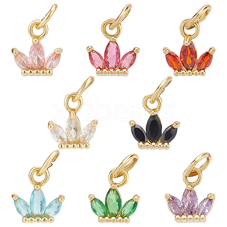SUPERFINDINGS 16Pcs 8 Colors Brass Cubic Zirconia Charms FIND-FH0003-78-1