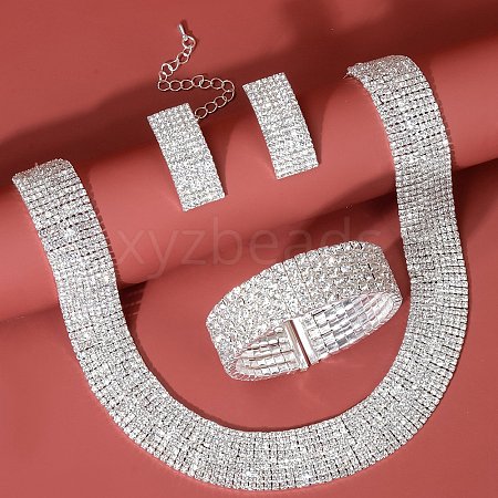 Crystal Rhinestone Bangles & Stud Earrings & Chain Necklaces Kit PW-WG749E4-01-1