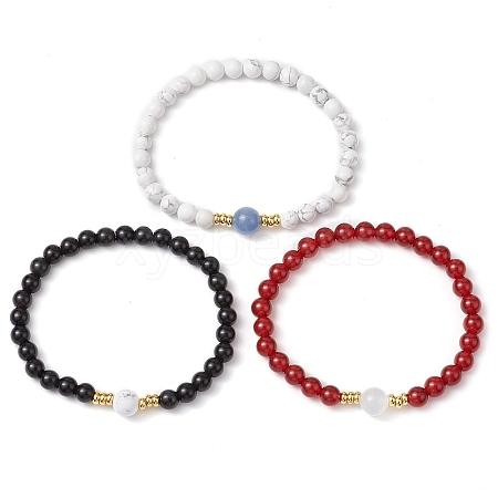 3Pcs 3 Styles Round Natural Gemstone Beads Stretch Bracelets Sets BJEW-JB11008-1