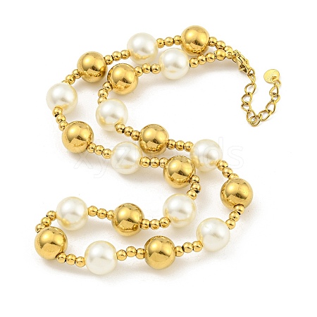 304 Stainless Steel & 201 Stainless Steel & Plastic Pearl Round Beaded Necklaces for Women NJEW-G144-01A-G-1