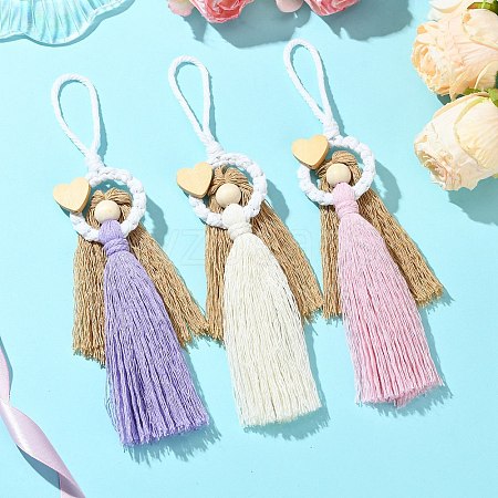 3Pcs 3 Colors Handmade Macrame Cotton Angel Hanging Ornaments HJEW-JM02711-1