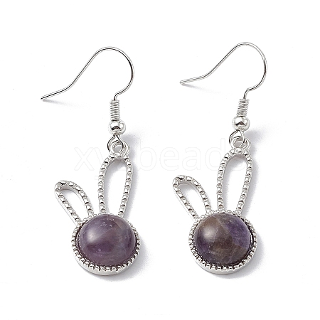 Natural Amethyst Rabbit Dangle Earrings EJEW-A092-05P-26-1