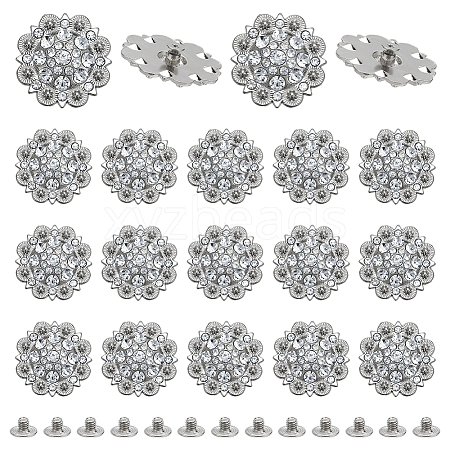 20Pcs Flower Zinc Alloy & Rhinestone & Glass Rivets BUTT-NB0001-84D-1