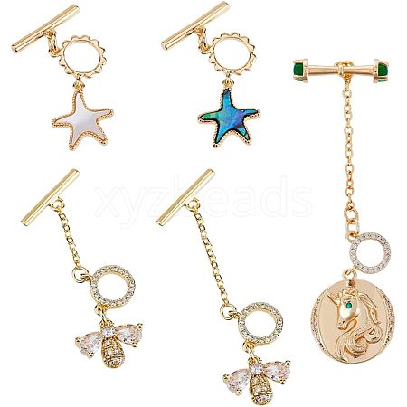 SUPERFINDINGS 5Pcs 5 Styles Brass Toggle Clasps KK-FH0004-71-1