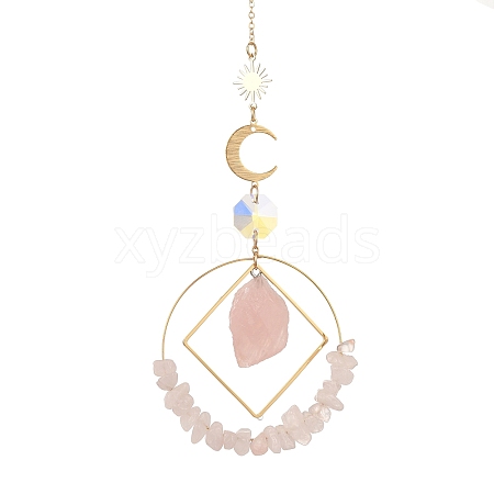 Natural Rose Quartz Chip Beaded Hanging Suncatchers HJEW-TA00288-02-1