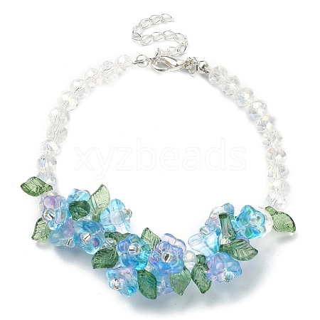 Flower Glass Beaded Link Bracelet with Alloy Clasps for Women BJEW-TA00310-01-1