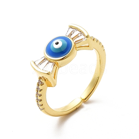 Cubic Zirconia Candy with Enamel Evil Eye Open Cuff Ring KK-H439-50G-1