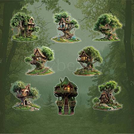 16Pcs Tree House PET Adhesive Waterproof Stickers Self-Adhesive Stickers PW-WG86142-01-1