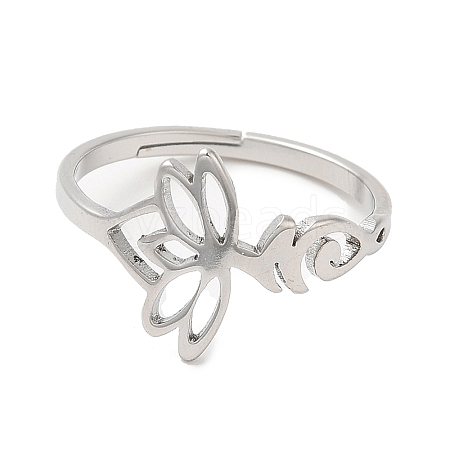 304 Stainless Steel Hollow Lotus Adjustable Ring for Women RJEW-M149-32P-1