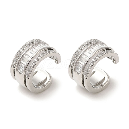 Rack Plating Brass Pave Clear Cubic Zirconia Ring Cuff Earrings for Women EJEW-P280-07P-1