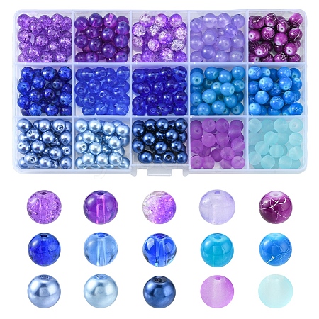 375Pcs 15 Style Spray Painted & Baking Painted & Drawbench & Translucent Glass Beads GLAA-FS0001-36-1