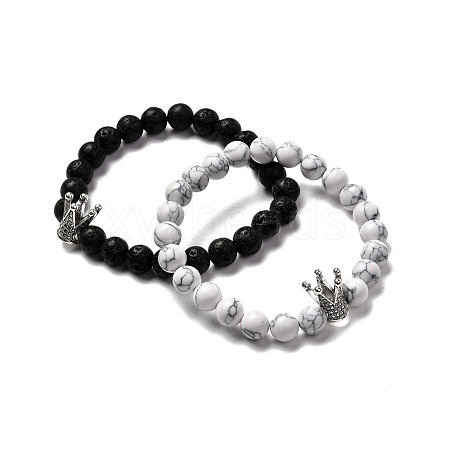 Natural Lava Rock & Howlite Aromatherapy Anxiety Essential Oil Diffuser Bracelets Set for Men Women BJEW-JB06729-1