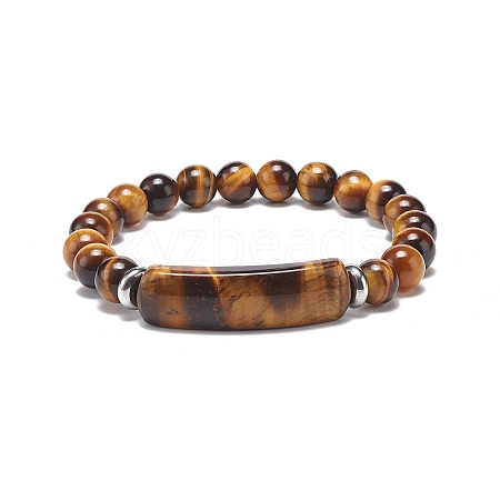 Natural Tiger Eye Beaded Stretch Bracelet BJEW-JB08879-04-1