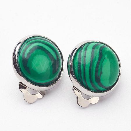 Synthetic Malachite Brass Clip-on Earrings EJEW-A051-B005-1