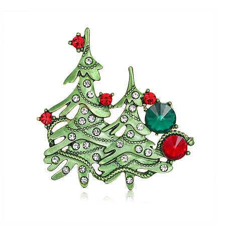 Christmas Tree Enamel Pin with Rhinestone XMAS-PW0001-264-1