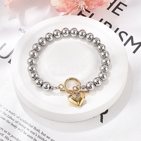 304 Stainless Steel Beaded Stretch Bracelets for Women BJEW-C089-06GP-1