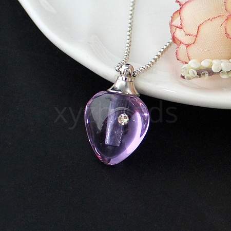 Medium Purple Glass Bottle with Iron Ball Chain Pendant Necklaces PW-WGF3857-13-1