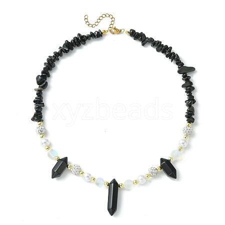 Natural Obsidian Bullet & Synthetic Moonstone Beaded Necklaces NJEW-JN04406-01-1