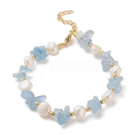 Natural Aquamarine Chip Beaded Bracelets for Women BJEW-F478-02C-1