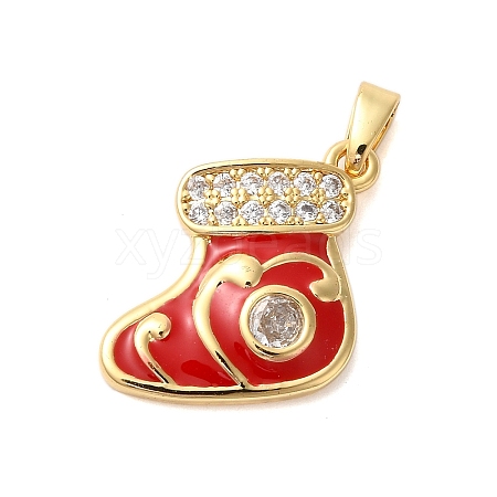 Christmas Theme Rack Plating Brass Cubic Zirconia Pendants KK-K385-119G-06-1