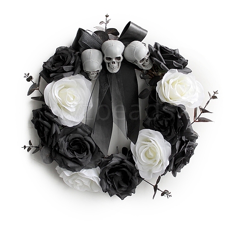 Halloween Plastic Skull Wreath Decorations SKUL-PW0001-042-1