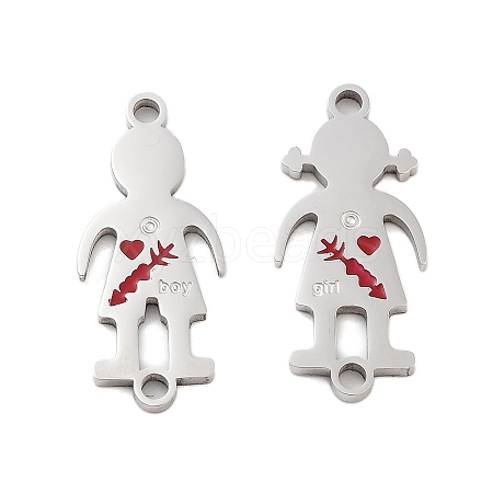 Valentine's Day 304 Stainless Steel FireBrick Enamel Boy Girl Connector Charms STAS-Z078-16P-1