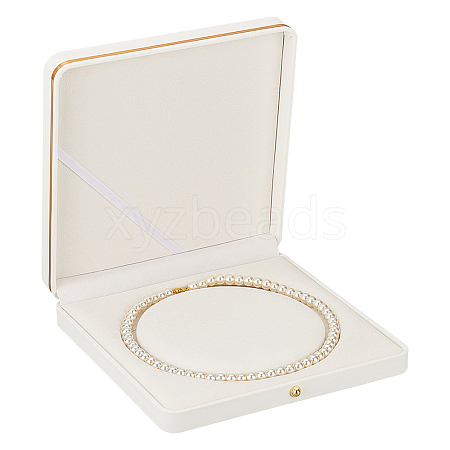 Square PU Leather Pearl Necklace Box LBOX-WH0002-06B-1