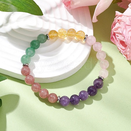 Natural & Synthetic Mixed Gemstone Beads Thread Stretch Bracelets for Women BJEW-JB11249-1