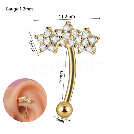 304 Stainless Steel Clear Cubic Zirconia Eyebrow Curved Barbell Rings WGE154E-08-1