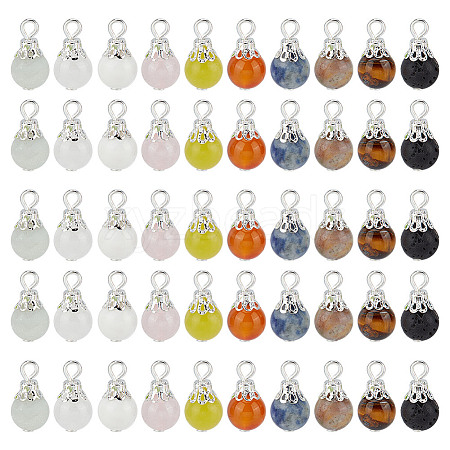 100Pcs 10 Styles Natural Mixed Gemstone Pendants PALLOY-GO00003-1