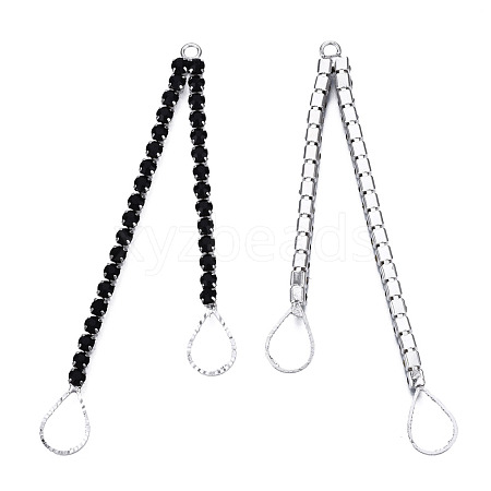 Rack Plated Brass Pave Jet Rhinestone Chain with Teardrop Big Pendants KK-N216-425-02P-1