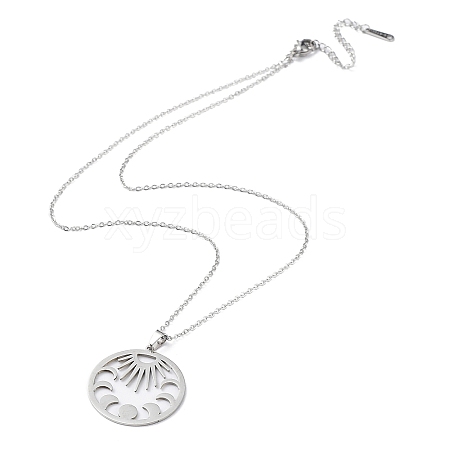 Non-Tarnish 201 Stainless Steel Sun with Moon Phase Pendant Necklace with Cable Chains NJEW-Q317-04P-1