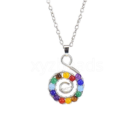 Twining Natural Gemstone Spiral Pendant Necklaces PW-WGD1C4A-01-1