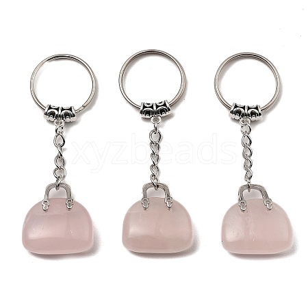 Natural Rose Quartz Bag Pendant Keychain G-Z033-16P-08-1