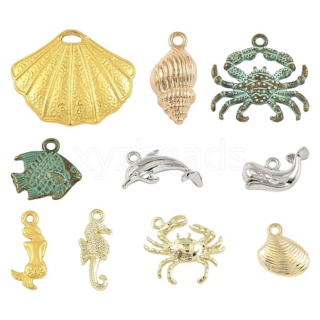 10Pcs 10 Styles Rack Plating Alloy Pendants FIND-YW0010-64-1