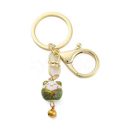 Fortune Cat Porcelain Pendant Keychain KEYC-G064-03F-1