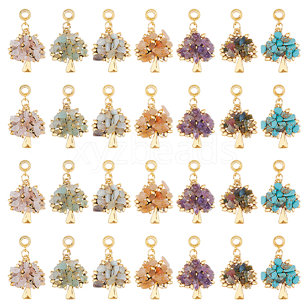 28Pcs 7 Styles Tibetan Style Alloy Gemstone Chip European Dangle Charms PALLOY-FH00009-1