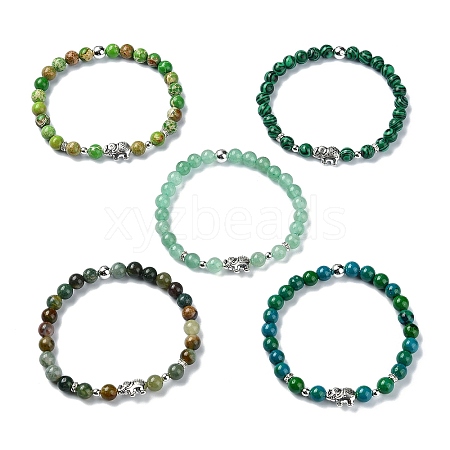 6mm Gemstone Round Beaded Stretch Bracelets BJEW-JB10923-1