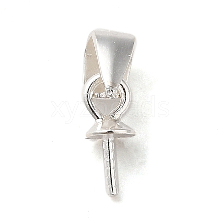 Rhodium Plated 925 Sterling Silver Cup Pearl Bail Pin Pendants STER-P008-03-1