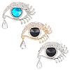 AHADEMAKER 3Pcs 3 Colors Crystal Rhinestone Eye of Ra/Re Safety Pin Brooch with Glass Beads JEWB-GA0001-09-3