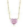 Heart 925 Sterling Silver Pave 8A Pink Cubic Zirconia Pendant Satellite Chain Necklaces for Women NJEW-F330-01G-1