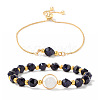 2Pcs Synthetic Blue Goldstone Bead Bracelets Sets PW-WGDB6DD-04-1