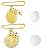 2Pcs 2 Style Oval & Flat Round Blank Glass Dome Wedding Bouquet Photo Charms Safety Pin Brooches with Crystal Rhinestone JEWB-AB00007-1