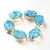 Golden Plated Dyed Oval Natural Druzy Quartz Crystal Beads Strands G-F144-01-2