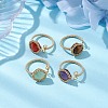 4Pcs Copper Wire Wrapped Half Round Natural Agate & Green Aventurine & Amethyst & Tiger Eye Cuff Rings for Women RJEW-TA00137-2